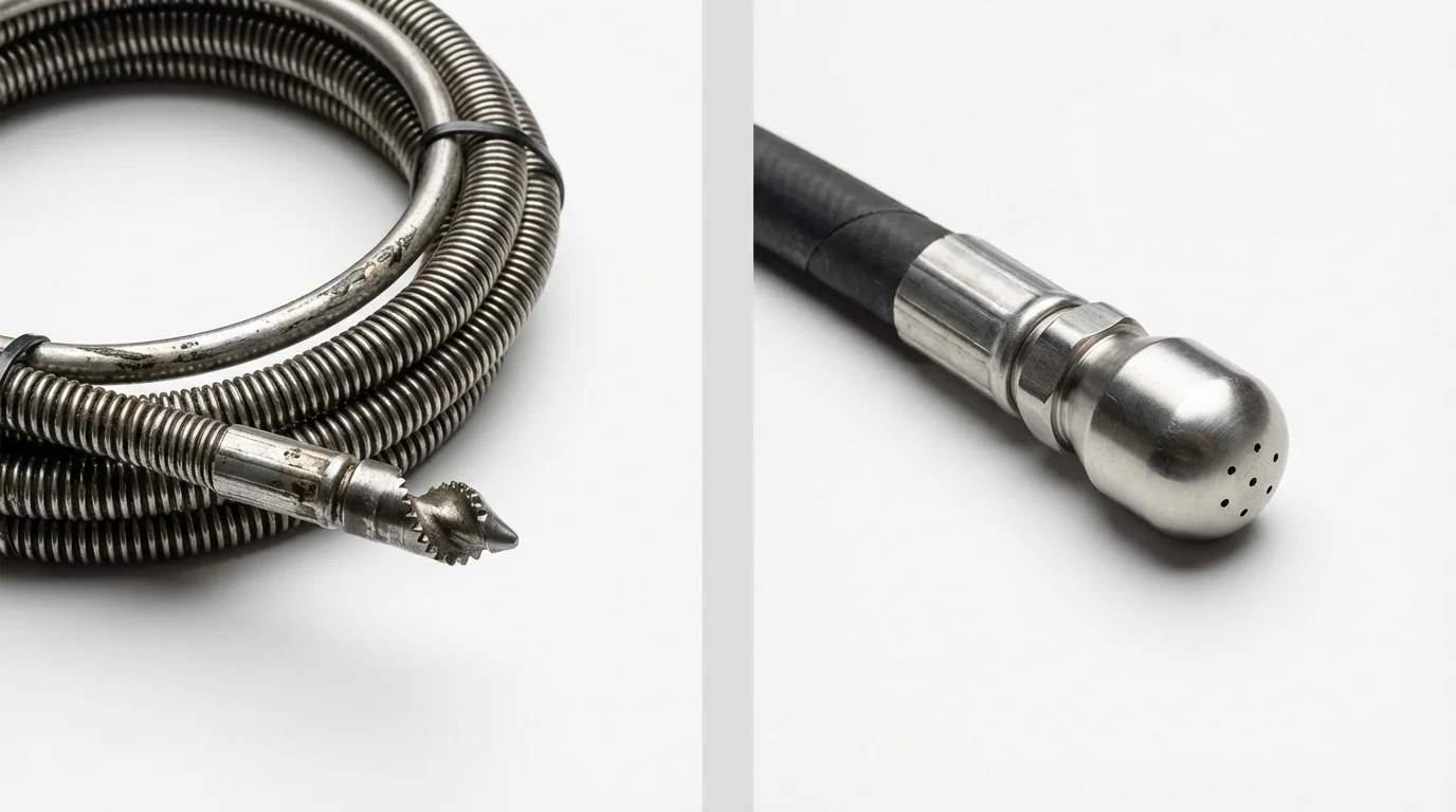 Drain snake cable and hydro jetting nozzle used for drain cleaning in Holbrook, MA