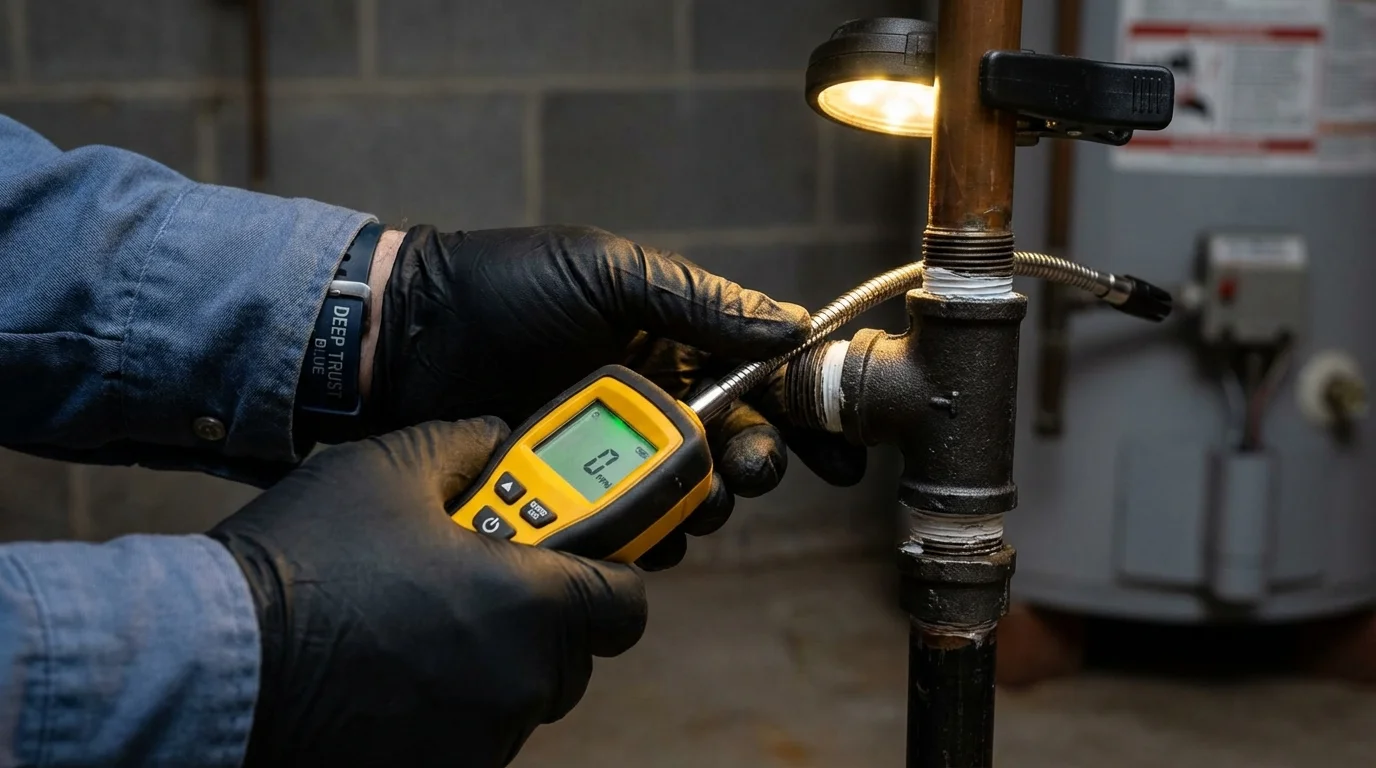Gas leak detection with electronic sniffer by Johns Plumbing LLC in Holbrook